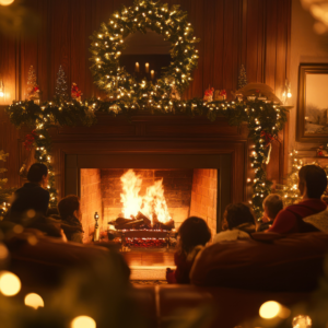 Family sitting together at the kitchen table during a quiet January morning