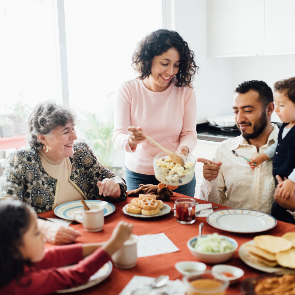 Family sharing a simple meal together as part of a January reset